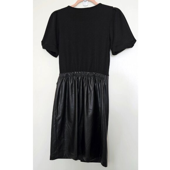 DKNY Faux PU Leather Short Puff Sleeves Mock Wrap Mini Dress US 2 - Picture 3 of 13